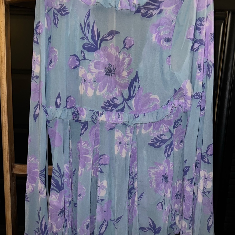 Free People Floral Blouse in Blue and Purple - Picture 2 of 4